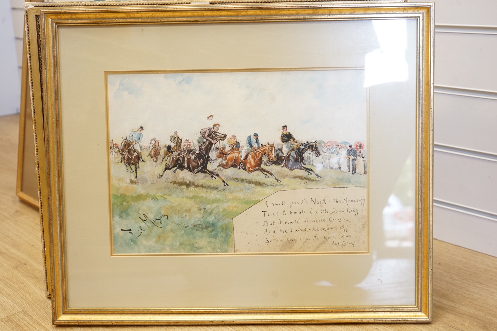 George Finch Mason (1850-1915), three horse racing interest watercolours to include: ‘The Lincolnshire Handicap 1894’ and a ‘Swell Frae The North’, each signed, largest 26 x 36cm